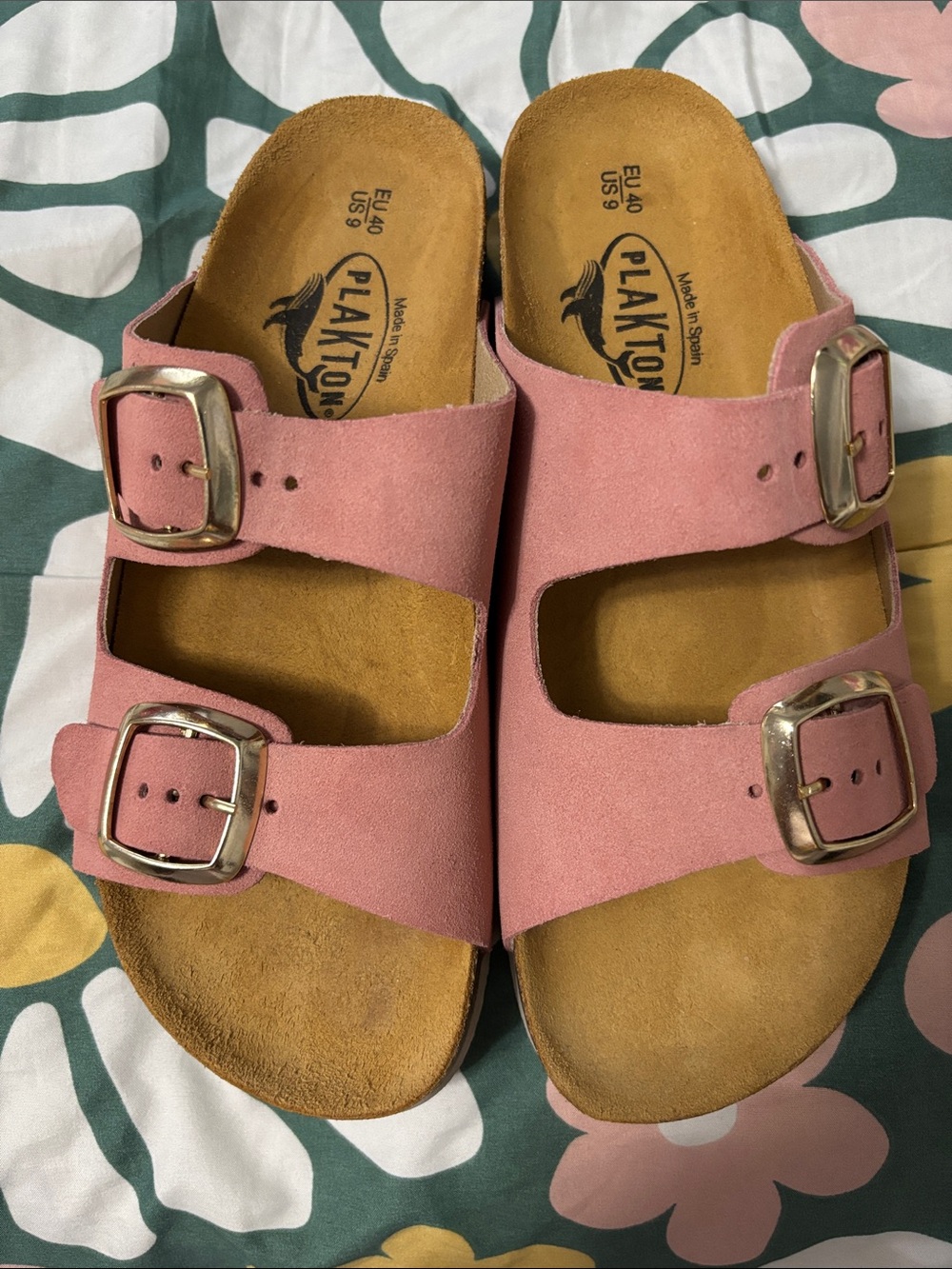 Plakton Pink Suede Double-Buckle Slide Sandals